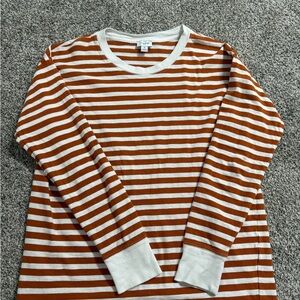 J crew Striped Long Sleeve Shirt \\ burnt orange and white stripes